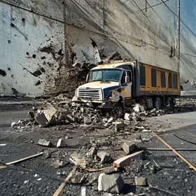 caminhão que fazia obra de pavimentação